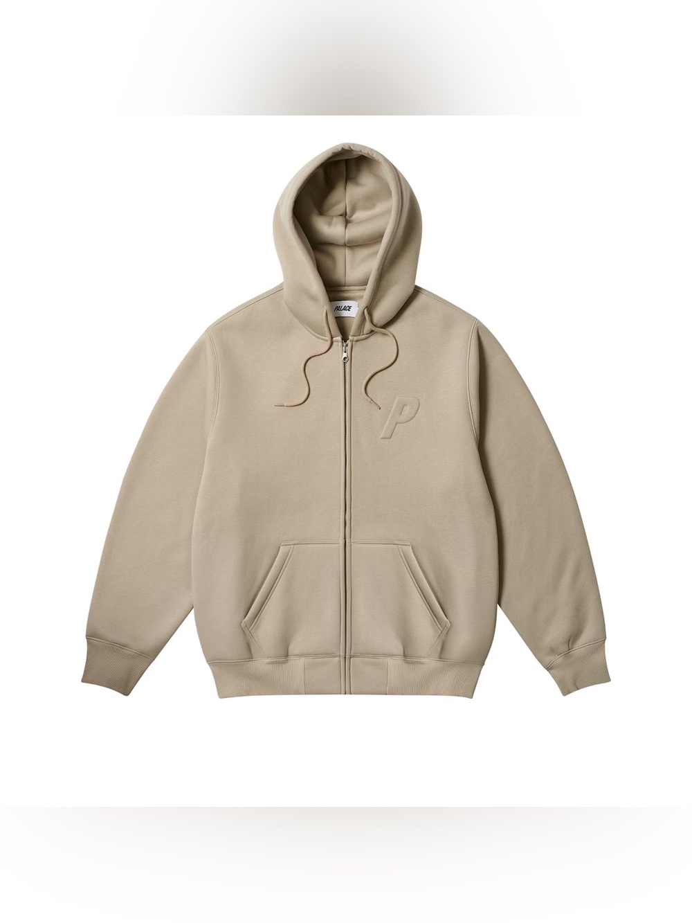Palace THERMAL EMBOSSED P3 ZIP HOOD STONEY  GREY Hooded Logo Sweatshirt Size XL